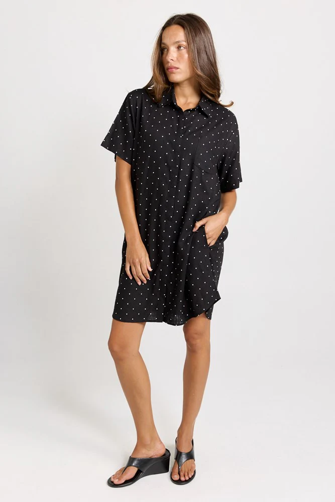 Lizzie Spot Shirt Dress - Black / White
