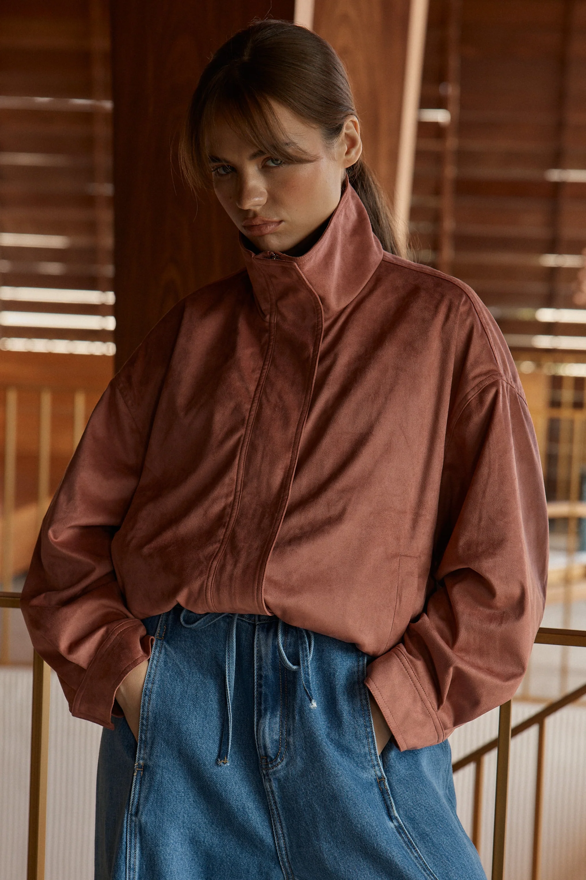 Sara Suede Bomber Jacket
