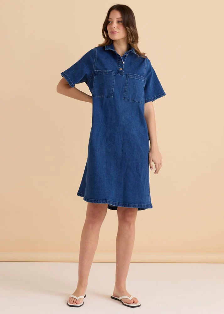 Shift Denim Shirt Dress - Dusty Blue