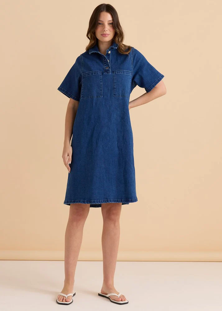 Shift Denim Shirt Dress - Dusty Blue - Image 2